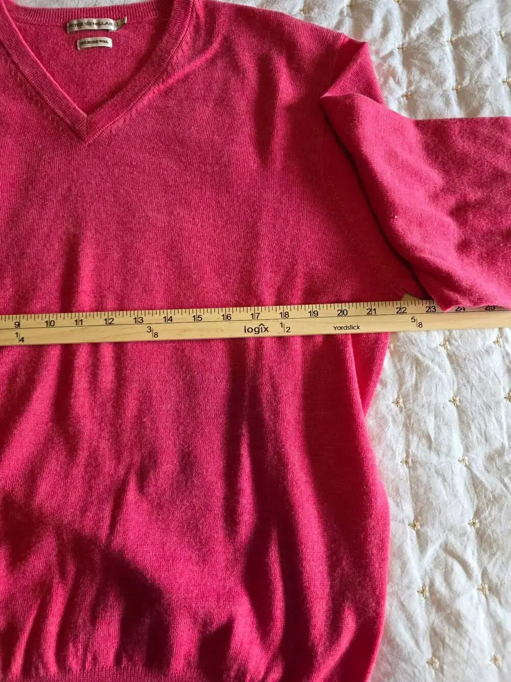 Peter Millar Men's V-Neck Sweater in Hot Pink 100% Extra Fine Italian Merino Woo